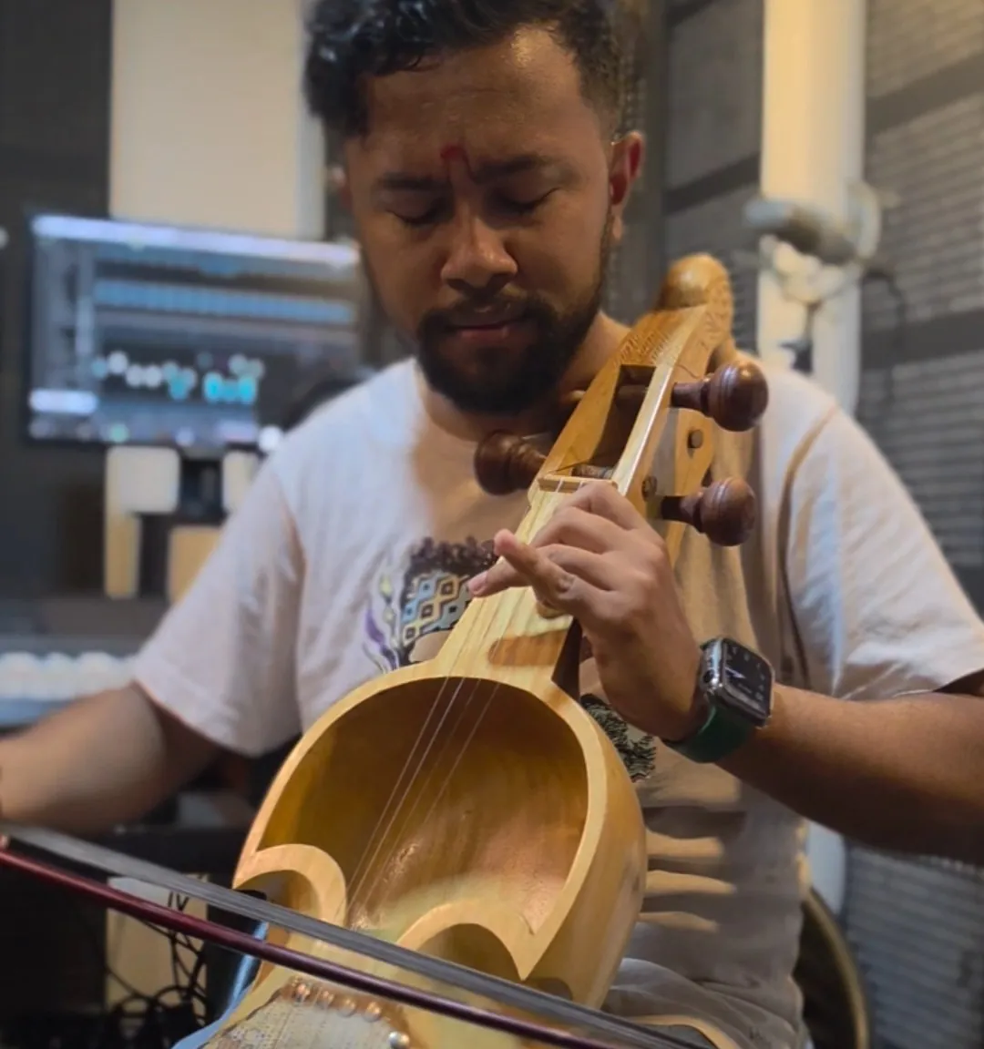 A sarangi recording session at Daju Bhai Studio